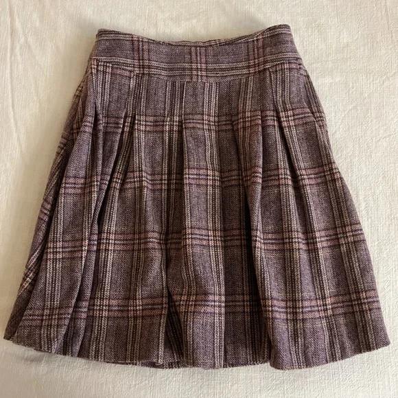 Italian vintage pleated plaid wool midi skirt with Victorian brooch M - Picture 5 of 8